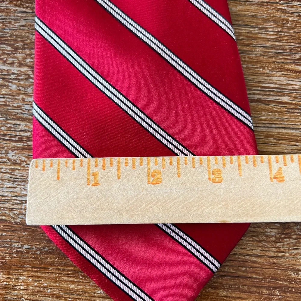 Bugatti Tie Red with White and Black Stripes 100% Silk